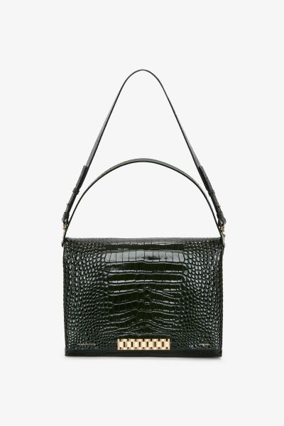 Jumbo Chain Pouch In Dark Forest Croc-Effect Leather The Chain Pouch Stylish Victoria Beckham Women