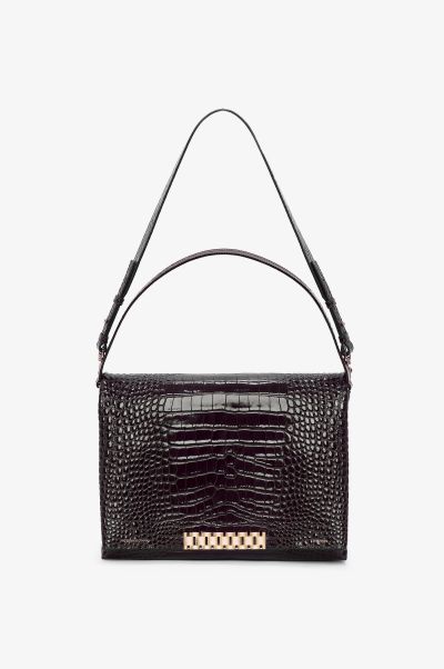 The Chain Pouch Tested Women Jumbo Chain Pouch In Chocolate Croc-Effect Leather Victoria Beckham