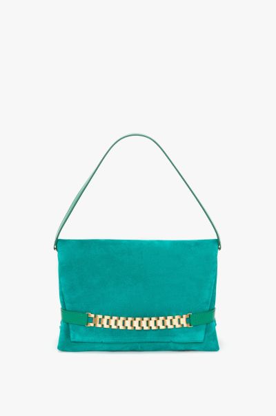 The Chain Pouch Bargain Victoria Beckham Chain Pouch With Strap In Malachite Suede Women