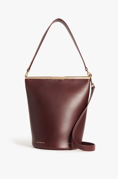 Women Frame Bucket Bag In Burgundy Leather Victoria Beckham Shoulder Bags Personalized