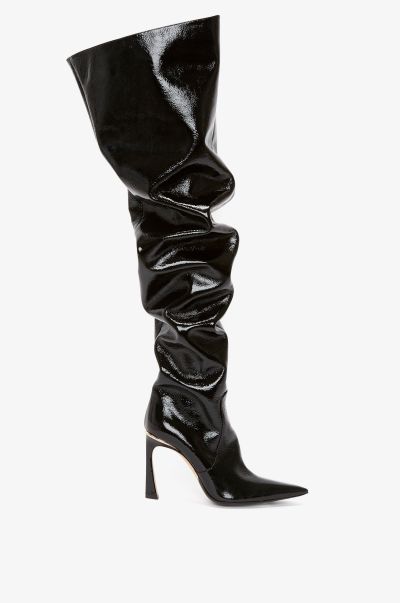Women Thigh High Pointy Boot In Black Patent Cheap Boots Victoria Beckham