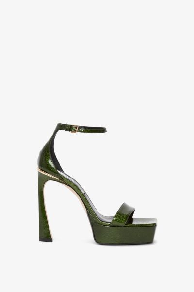 Women Deal Victoria Beckham Heels Squared Toe Platform Sandal In Green Grained Patent