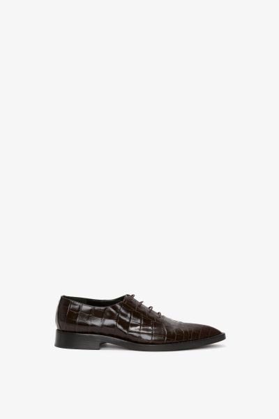 Victoria Beckham Pointy Toe Flat Lace Up In Chocolate Croc-Effect Leather Energy-Efficient Flats Women