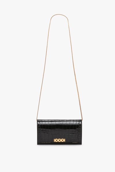 Convenient Bags Victoria Beckham Women Wallet On Chain In Black Croc-Effect Leather