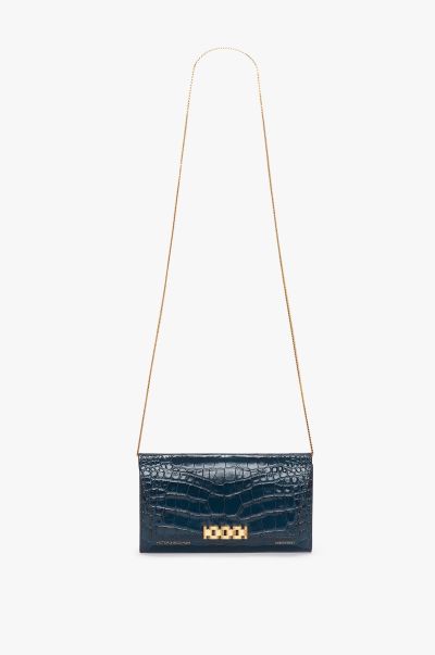 Resilient Victoria Beckham Wallet On Chain In Midnight Croc-Effect Leather Women Bags
