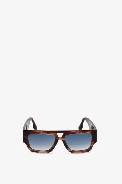 Eyewear Victoria Beckham Low Cost Women V Plaque Frame Sunglasses In Dark Brown Horn