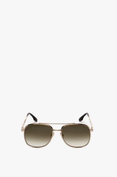 Double Bridge V Detail Sunglasses In Gold Victoria Beckham Women Dependable Eyewear
