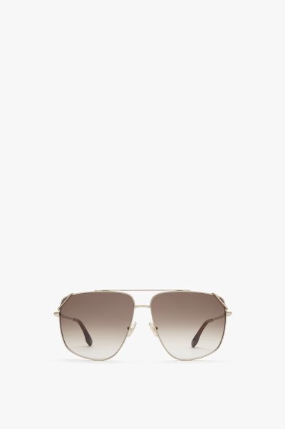 Victoria Beckham Women Quality Eyewear Classic V Metal Navigator Sunglasses In Gold And Chocolate