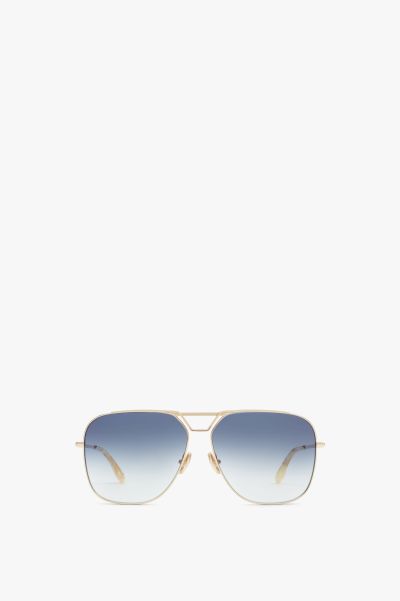 Buy Victoria Beckham Eyewear Women Classic V Metal Navigator Sunglasses In Gold Blue