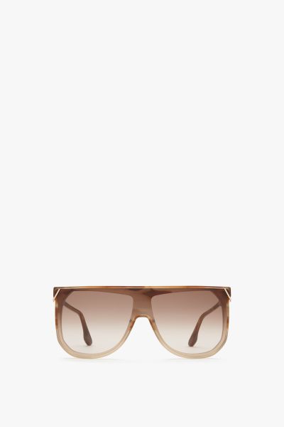 Women Embody Victoria Beckham Classic Flat Top V Sunglasses In Striped Honey Eyewear