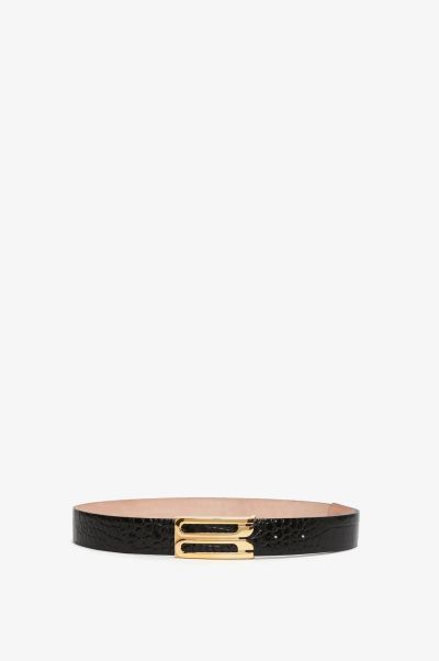 Enrich Jumbo Frame Belt In Black Croc-Effect Leather Women Belts Victoria Beckham