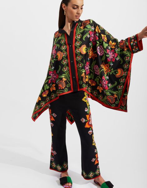 Practical Foulard Shirt (Placée) In Folk Flowers Nero Placée For Women Women Shirts & Tops La Double  J