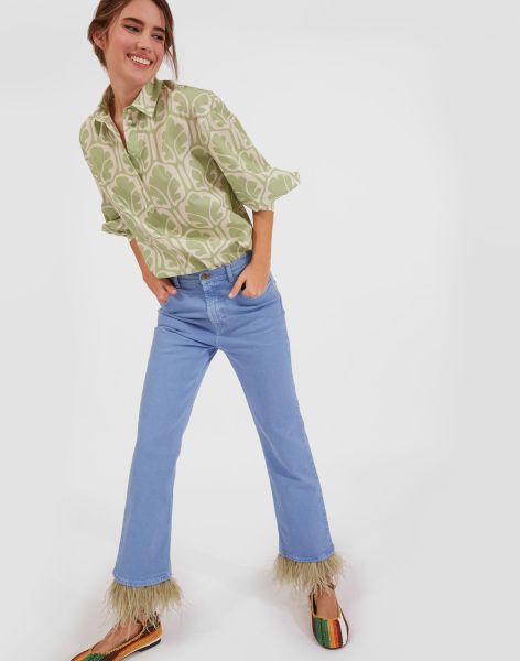 Shorts & Pants Fancy Crop Jeans (With Feathers) In Light Blue For Women Women La Double  J Plush