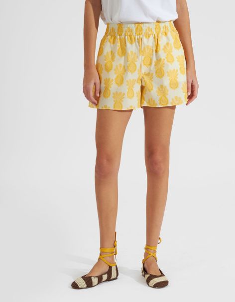 La Double  J Women Pull-Up Shorts In Pineapple Sunflower White For Women Shorts & Pants Offer