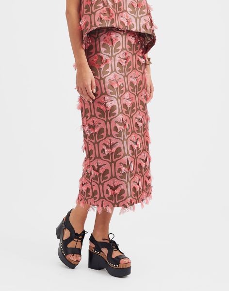 Skirts La Double  J Pencil Skirt In Grove Kaki/Pink For Women Distinct Women