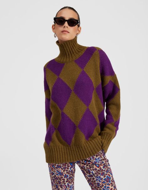 Refashion La Double  J Knitwear Argyle Sweater In Green/Purple For Women Women