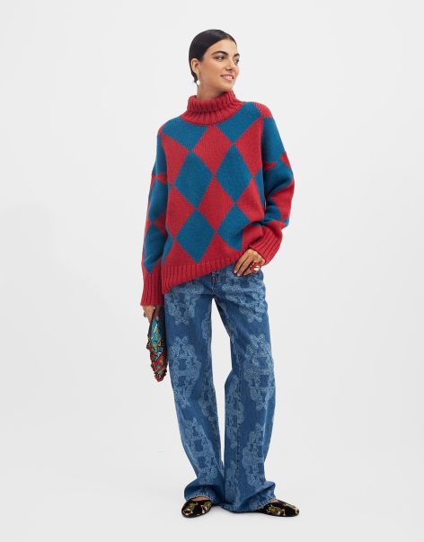 Advance Argyle Sweater In Red & Blue For Women Women Knitwear La Double  J