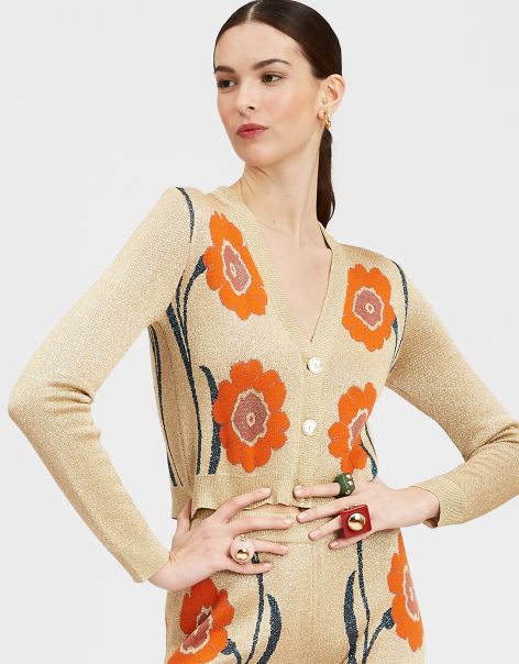 Women La Double  J Generate Knitwear Daisychain Mini Cardigan In Orange & Gold For Women