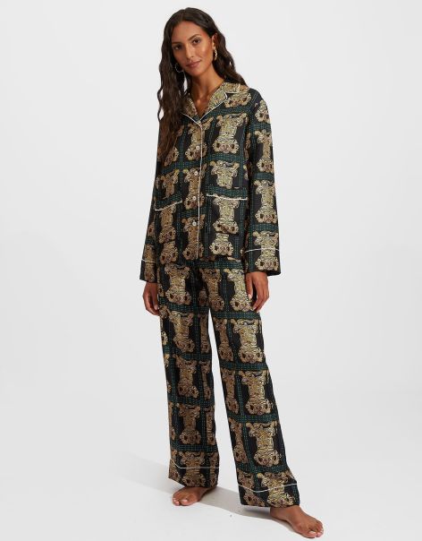 Silk Pajama In Tiger Tiles Black Small For Women Loungewear Women La Double  J 2024