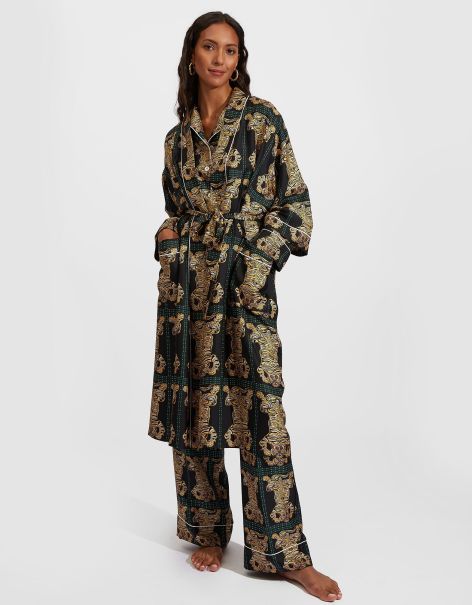 Women La Double  J Silk Robe In Tiger Tiles Black For Women Loungewear Discounted