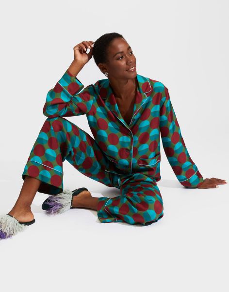 Women Loungewear La Double  J Silk Pajama In Sfere Grandi Verde For Women Retro