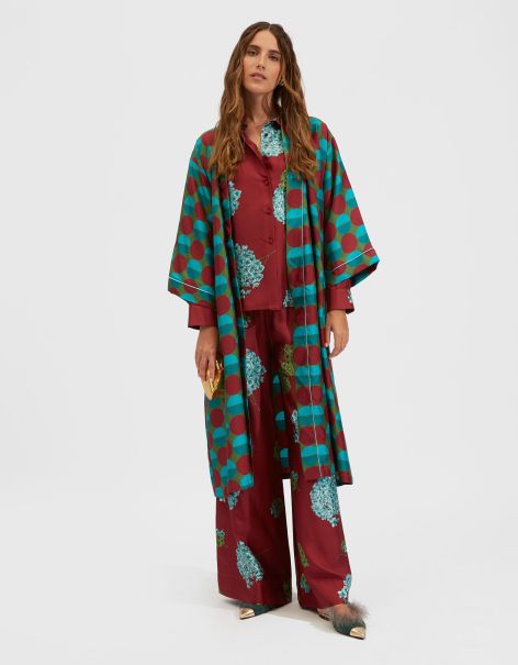 La Double  J Silk Robe In Sfere Grandi Verde For Women Loungewear Economical Women