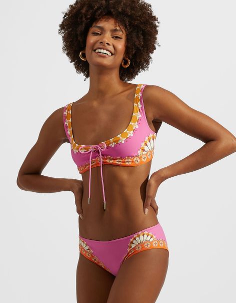Women Sunset Bikini Top (Placed) In Napoli Plates Placed Hot Pink For Women Safe Swimwear La Double  J
