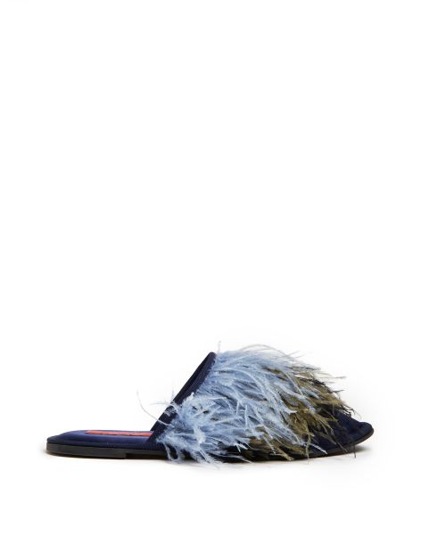 Shoes Women Accessible La Double  J Feather Slippers In Solid Acquamarine For Women